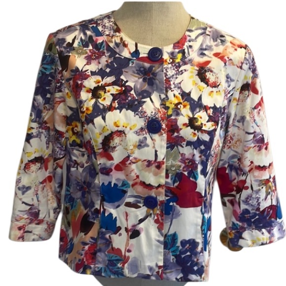 Coldwater creek multicolored floral lightweight jacket size 10 petite women’s - Picture 1 of 10